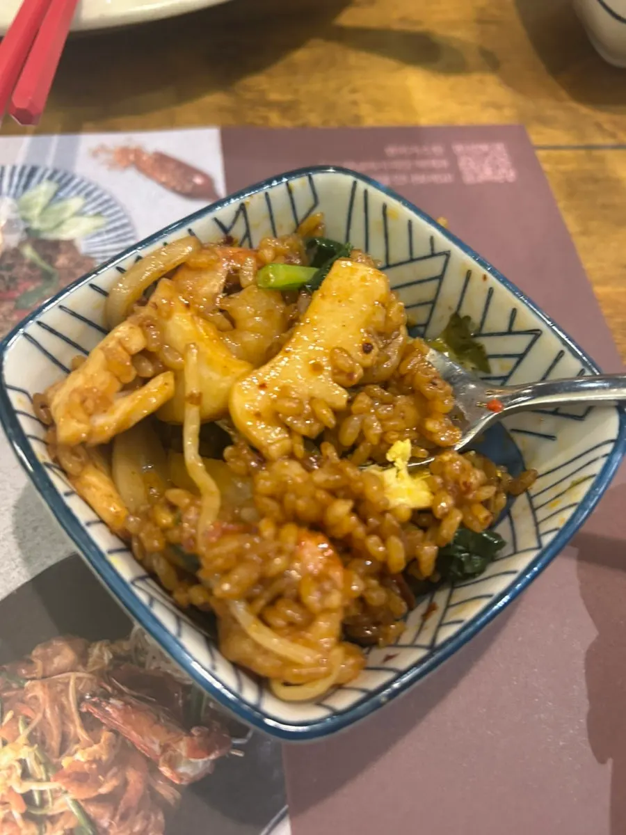 Close-up of seasoned nasi goreng fried rice