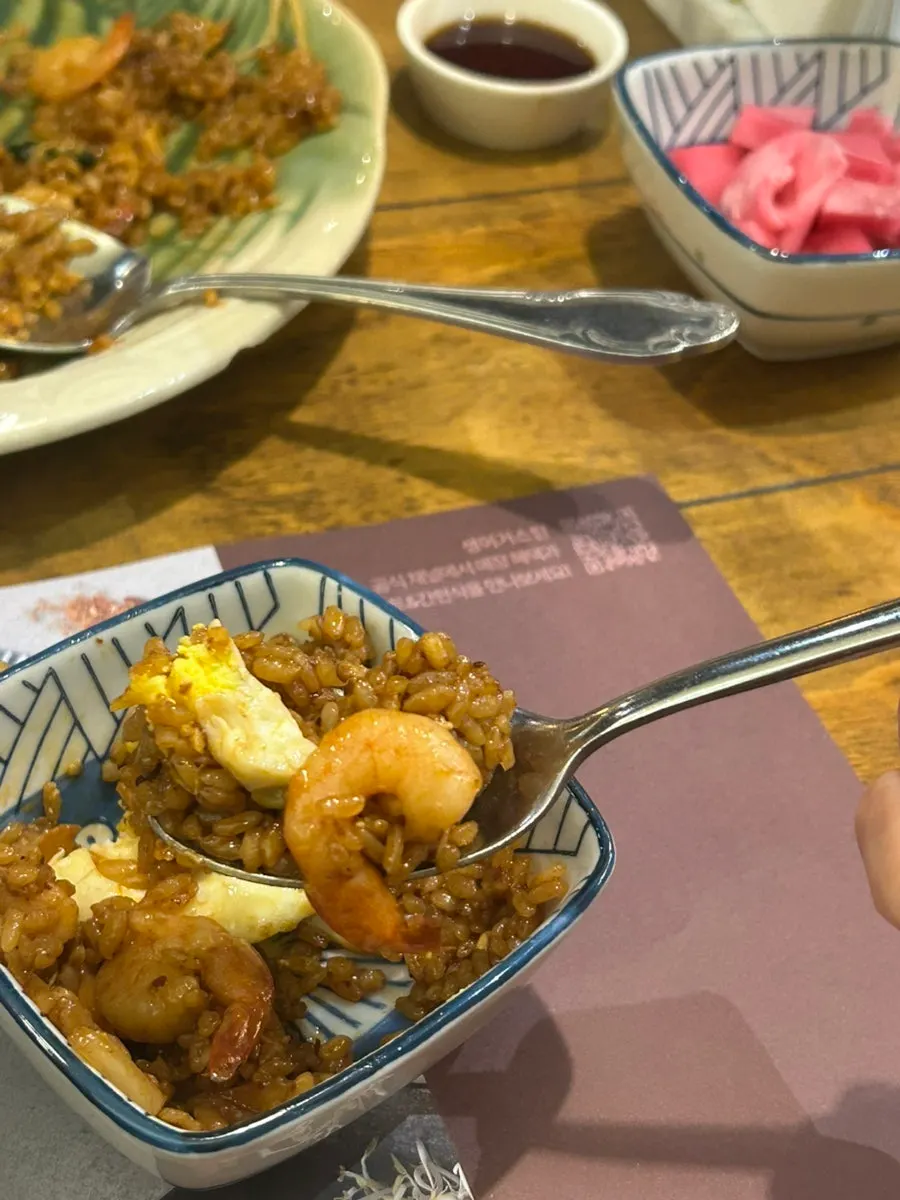 Nasi goreng mixed with egg yolk