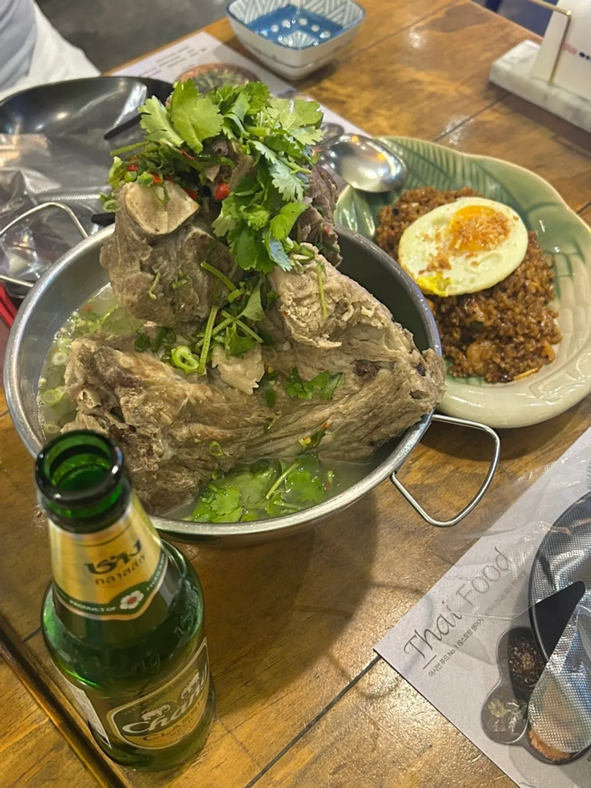 Leng saap, a Thai dish piled with pork bones