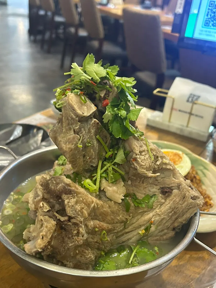 Top of the leng saap topped with cilantro and chili