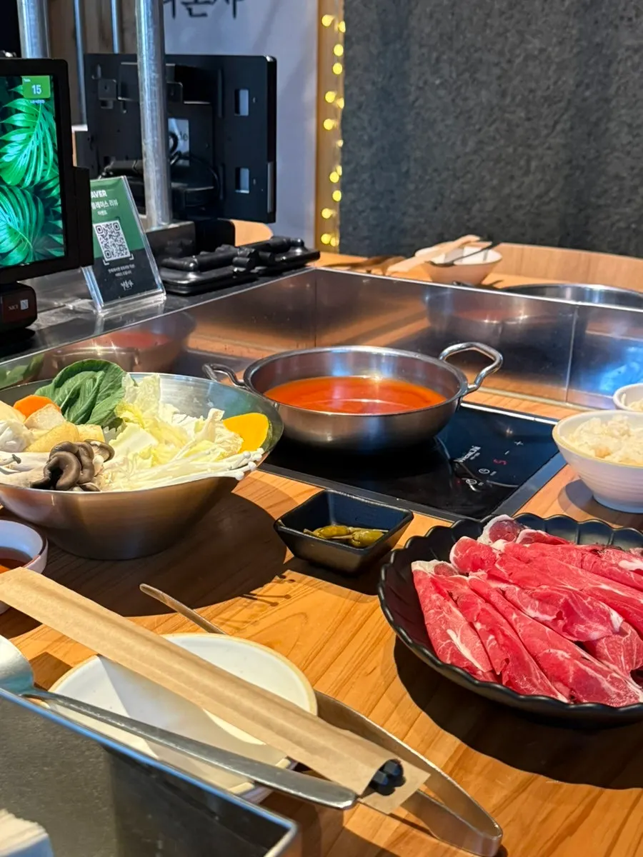 Shabu-shabu prepared with meat