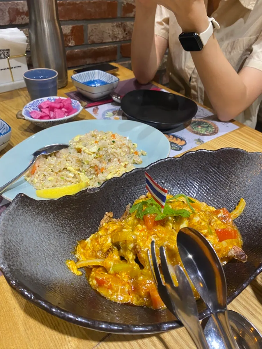 Thai food spread shared at the gathering