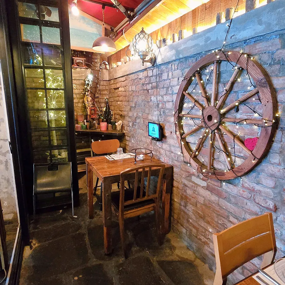 Interior decor giving a European restaurant feel