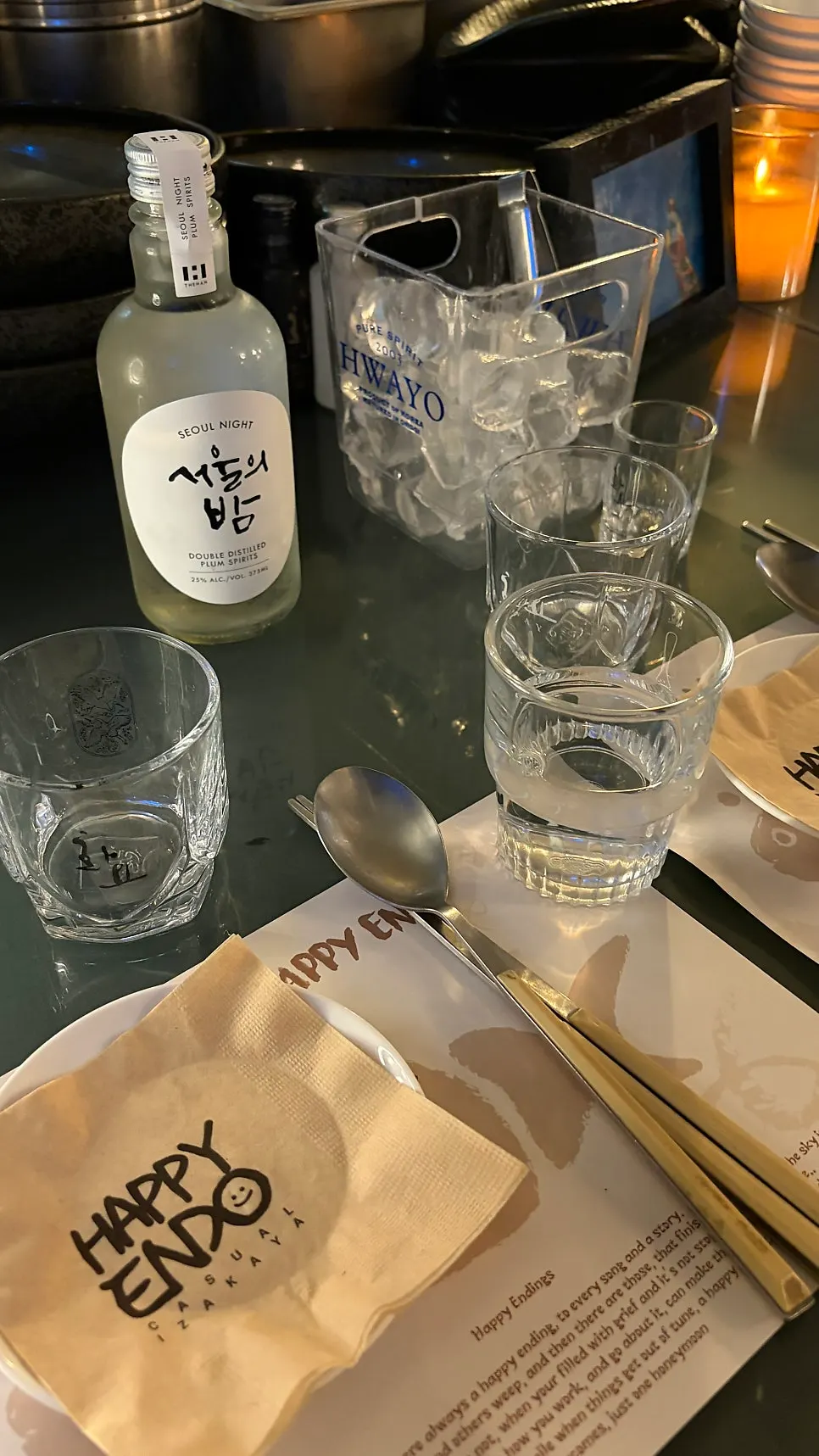 Bottle of distilled spirits served with the Hanwoo yukhoe ending set