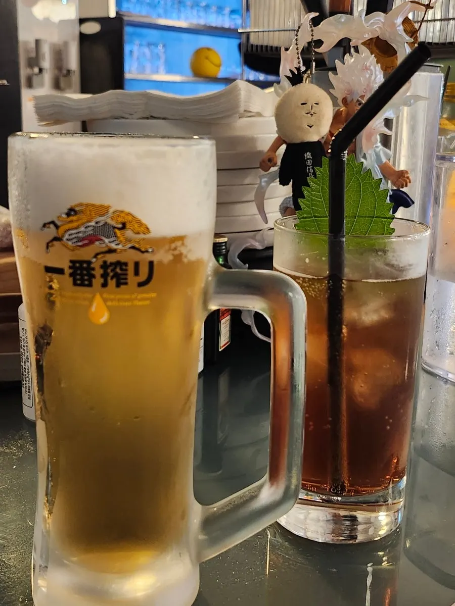 キリン生ビールと梅酒ハイボールの2杯