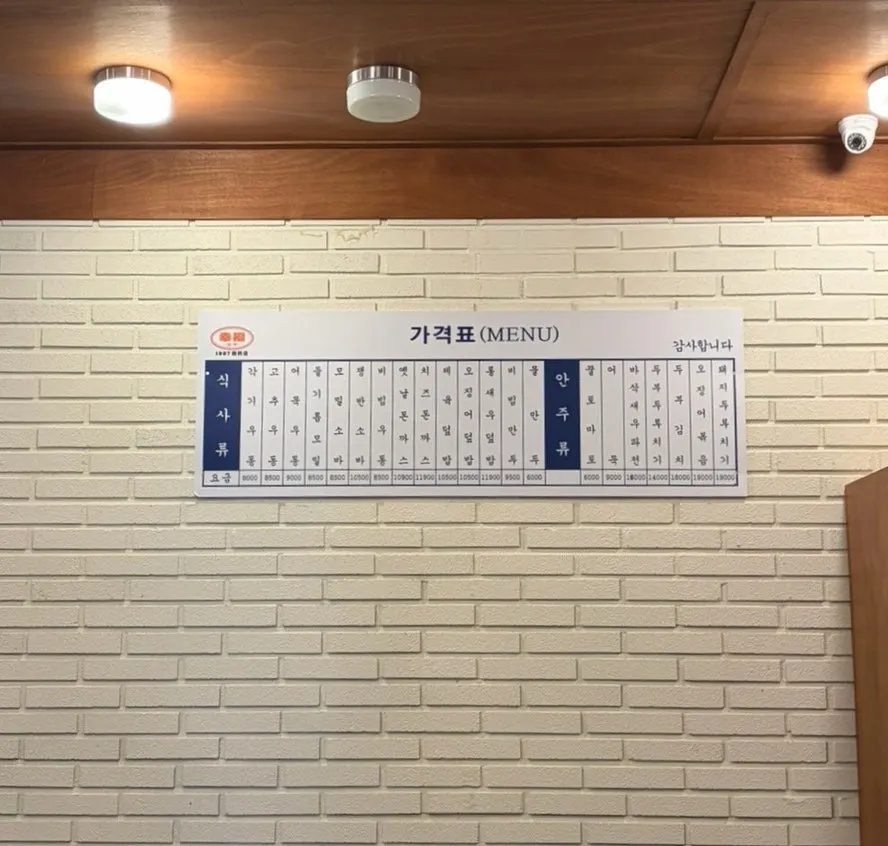 Menu board hanging on the wall