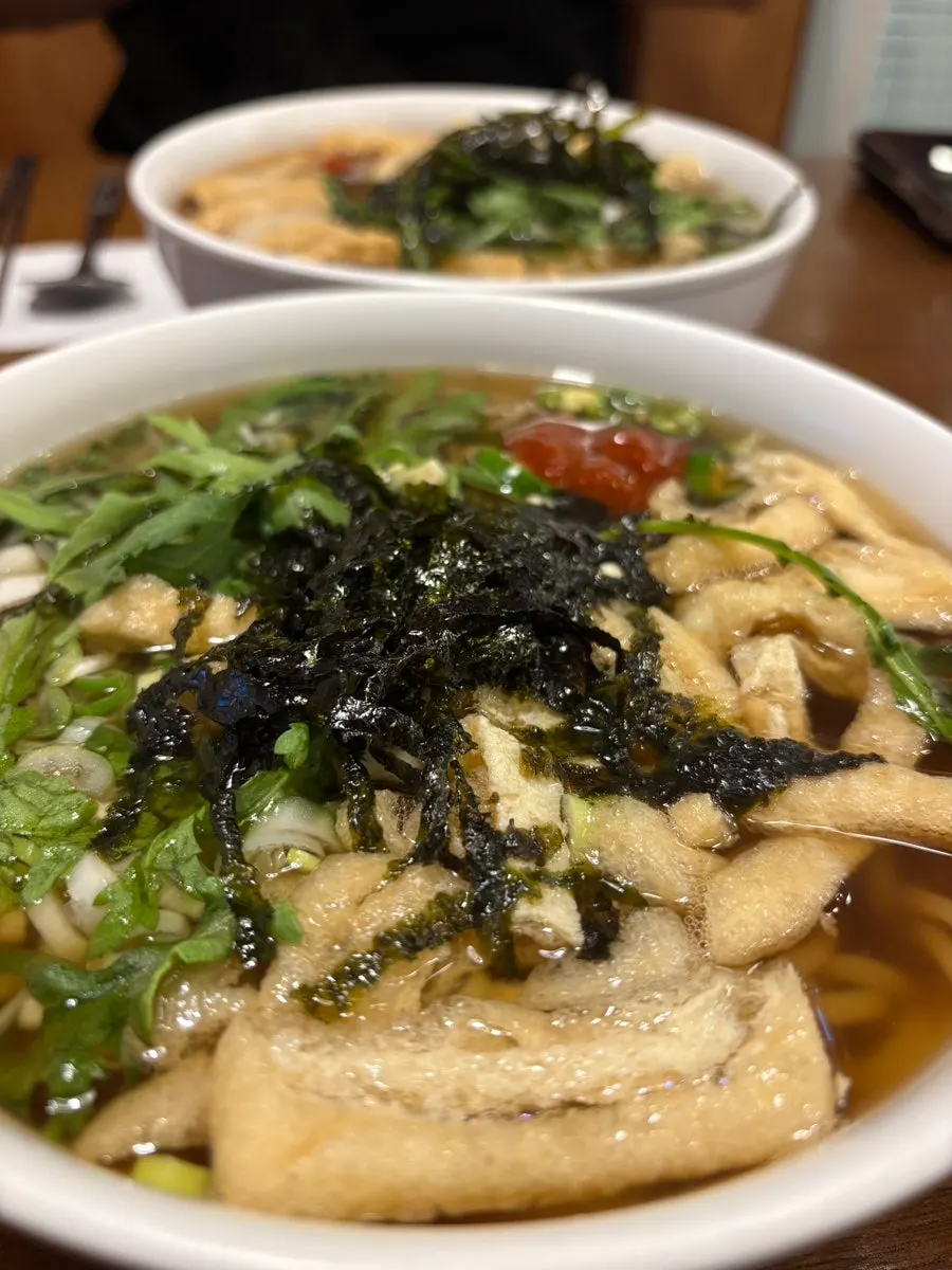 Udon broth mixed with seasoning sauce, and the noodles