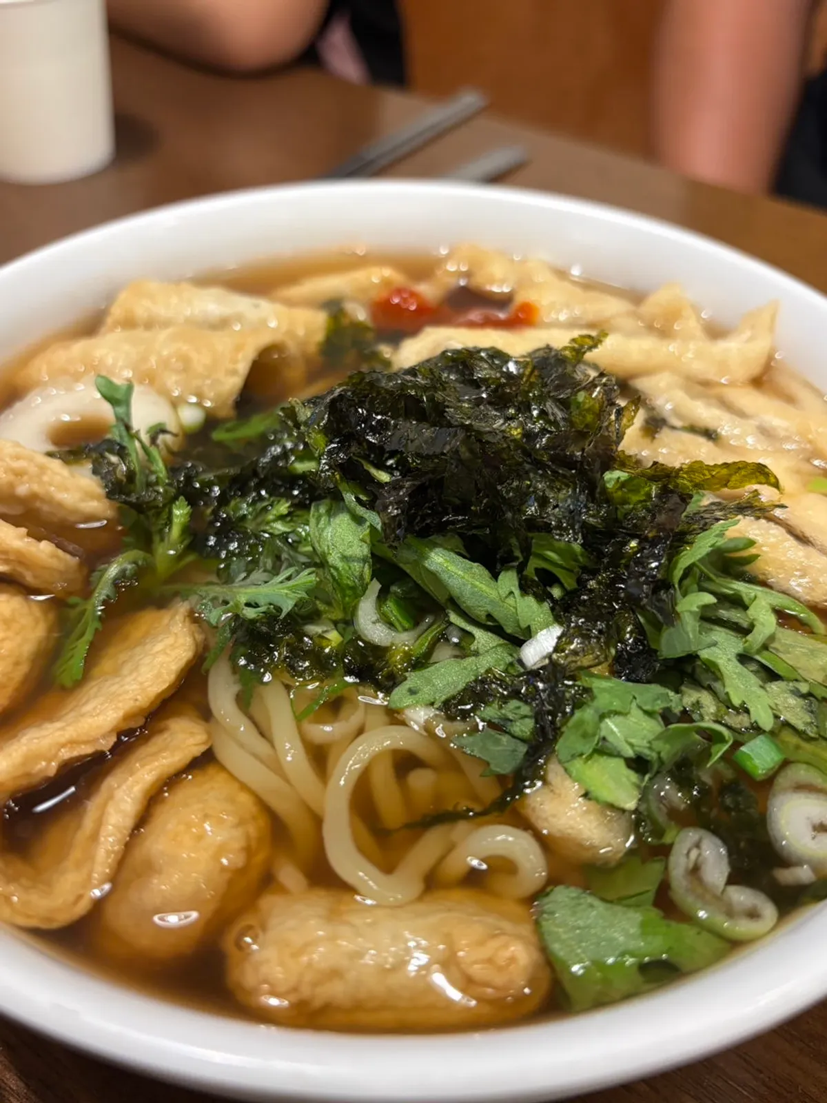 A late-evening meal of udon and pork cutlet
