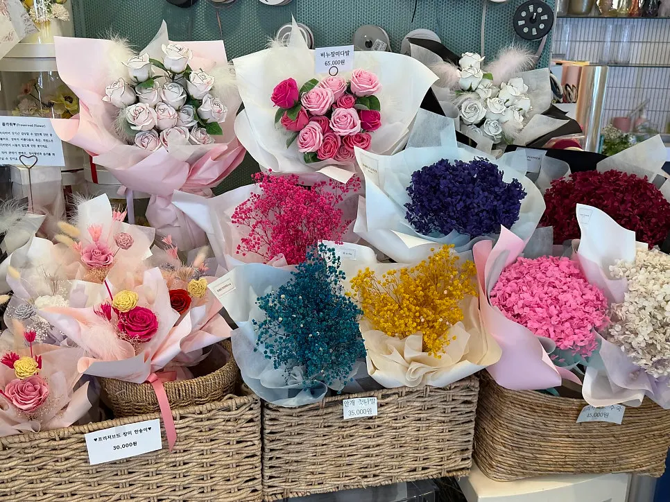 Preserved flower products on display