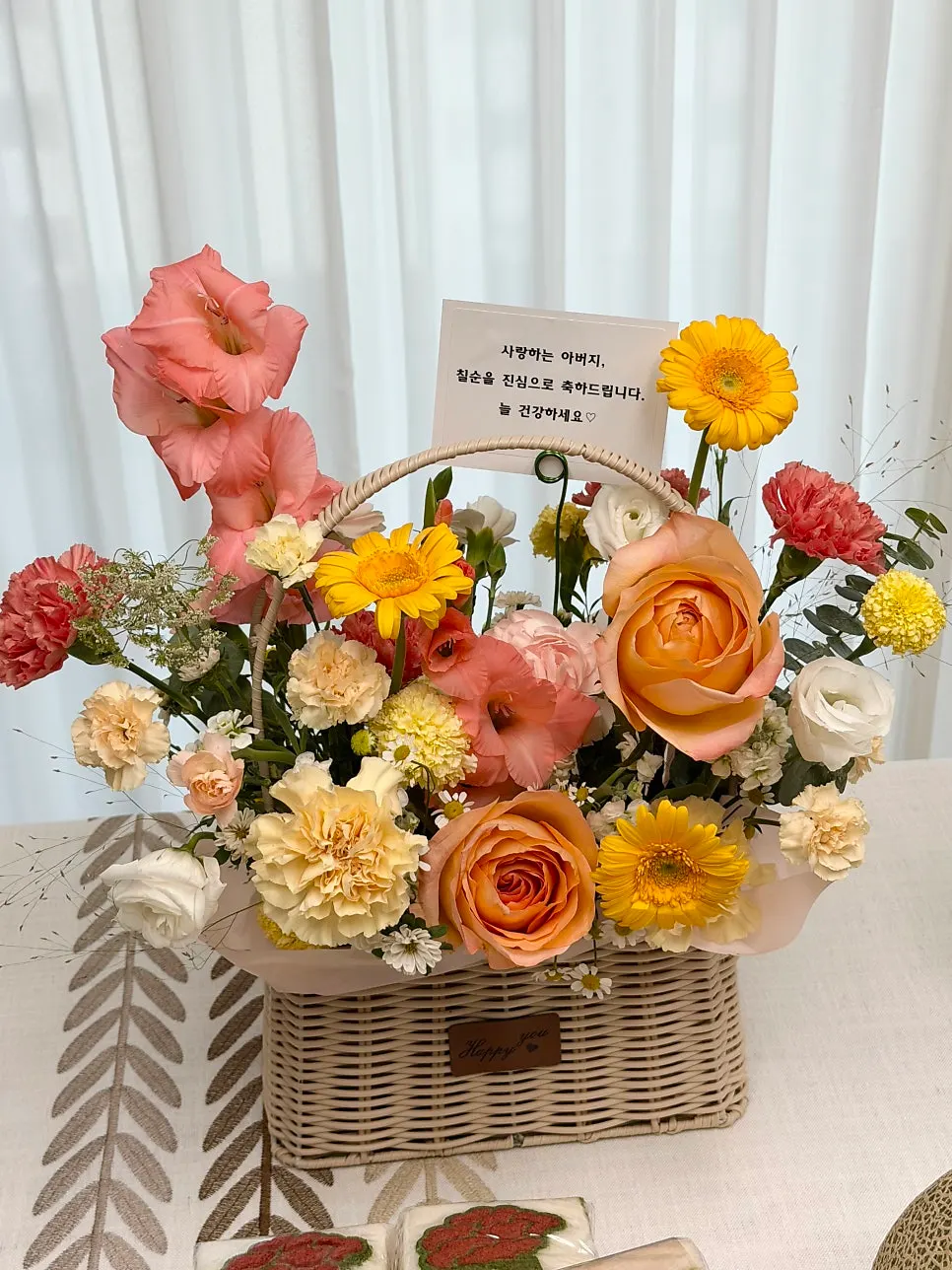 Carrying the flower basket to the 70th birthday party