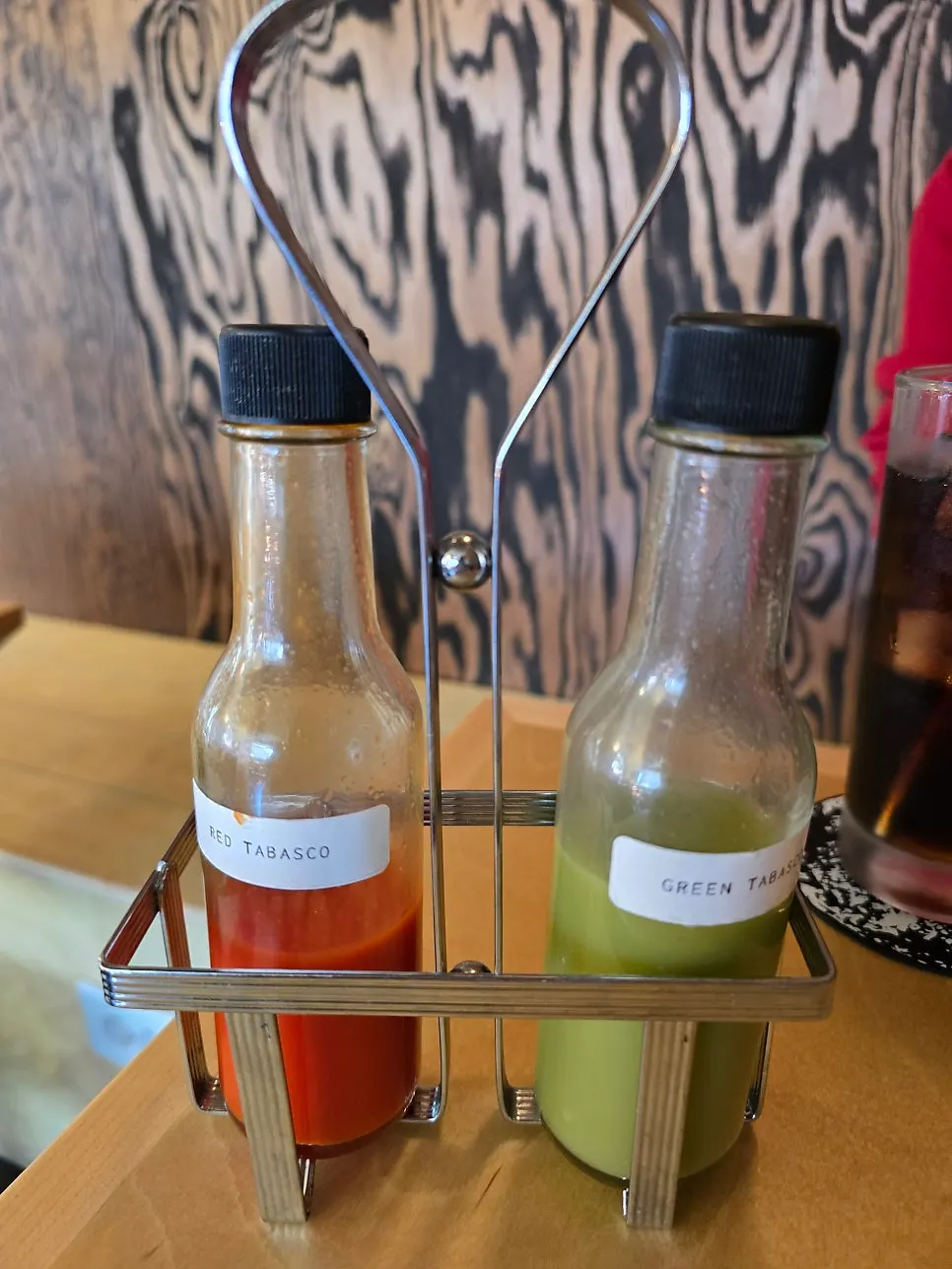 RED and GREEN Tabasco sauce with mustard leaf pickles