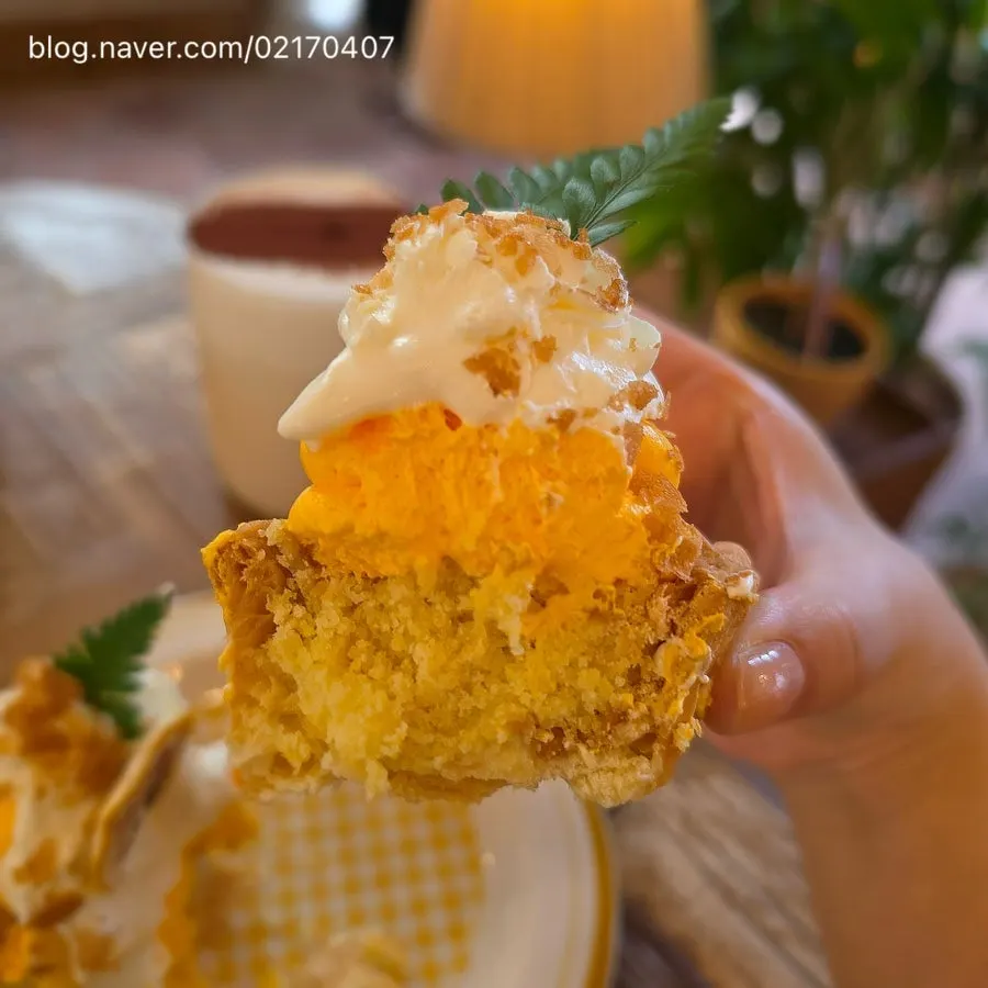 A forkful of the lemon cake cream pie