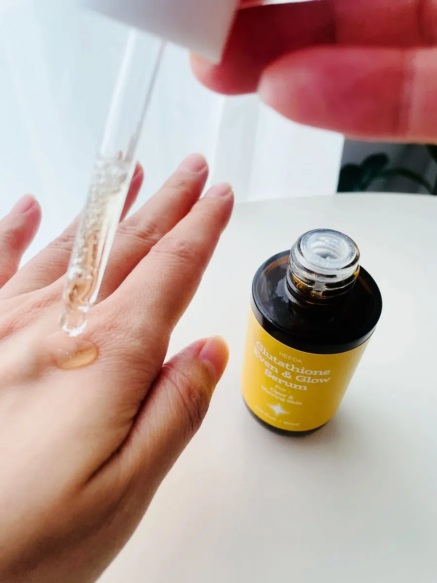 Lightweight morning hydrating serum: HEEDA Glutathione Even & Glow