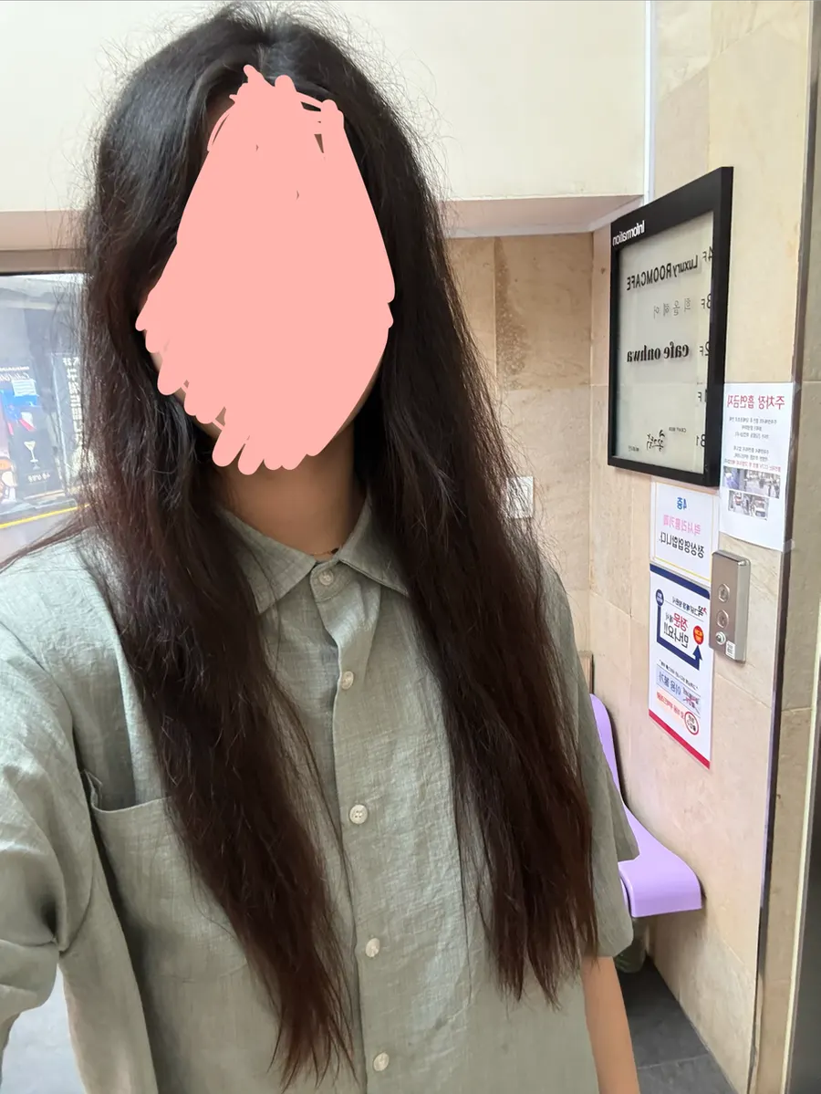 펌 전 부스스한 뿌리 모발 상태