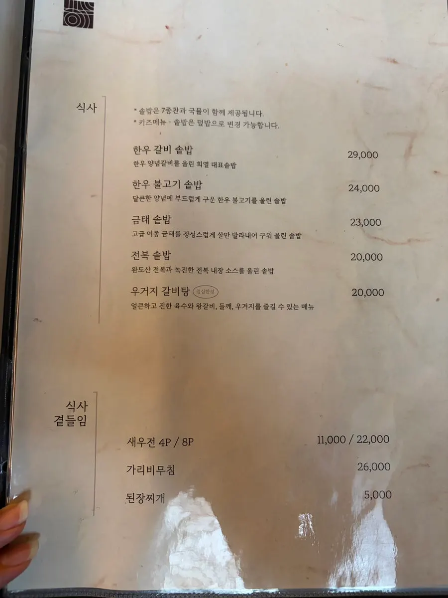 Group menu information including Huiyeol Hansang