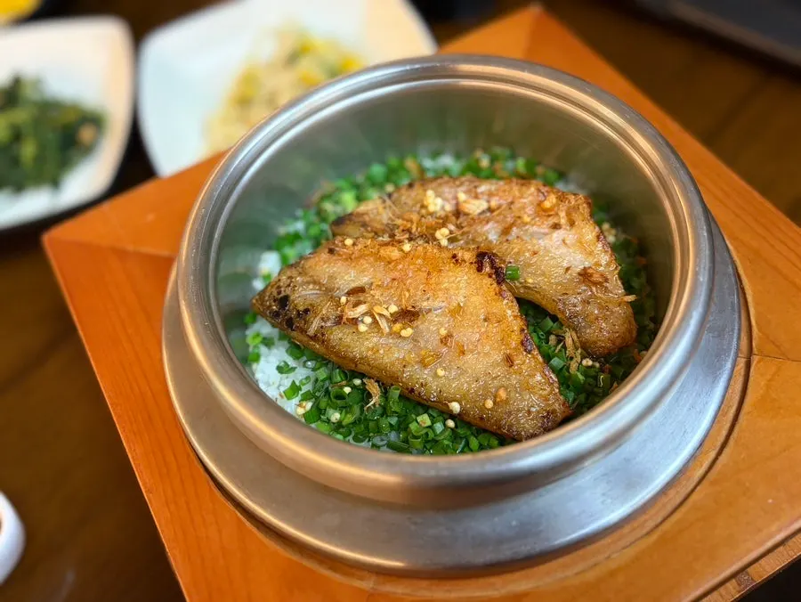 Close-up of tender grilled hanwoo flower short rib