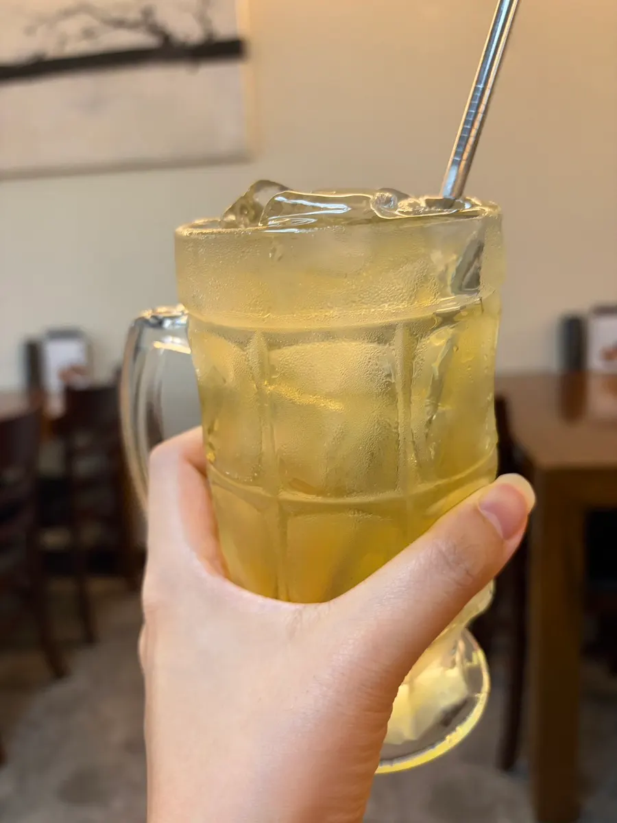 A highball served alongside the hanwoo short rib
