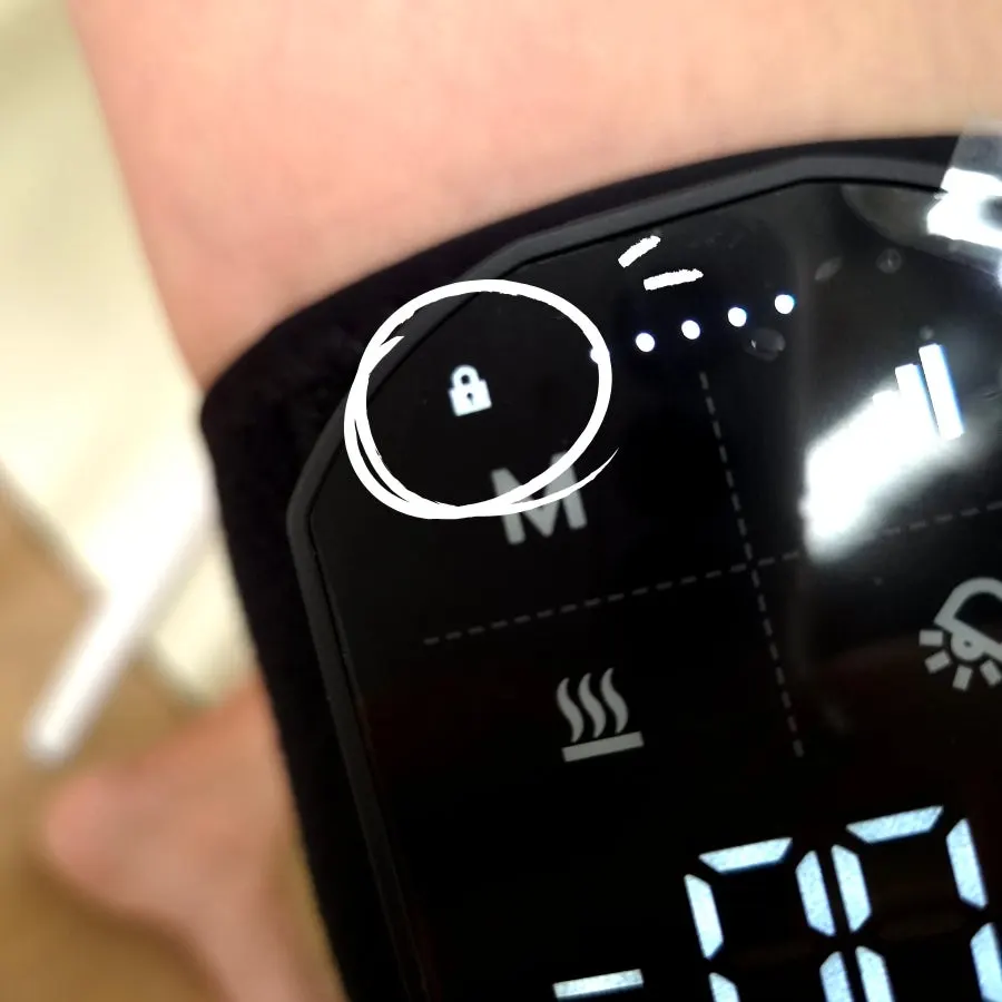 Controller screen showing mode, intensity, and heat settings
