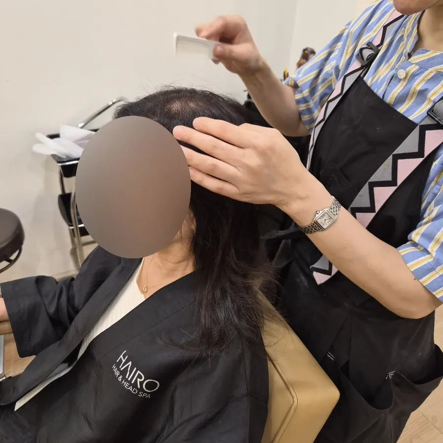 Mom's long hair before the treatment