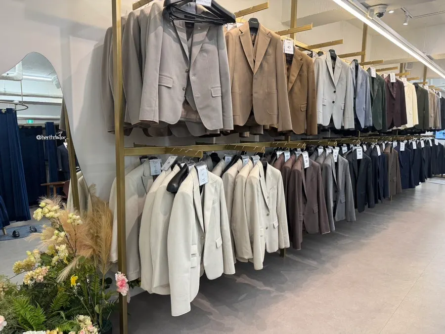 Rows of rental suits on hangers