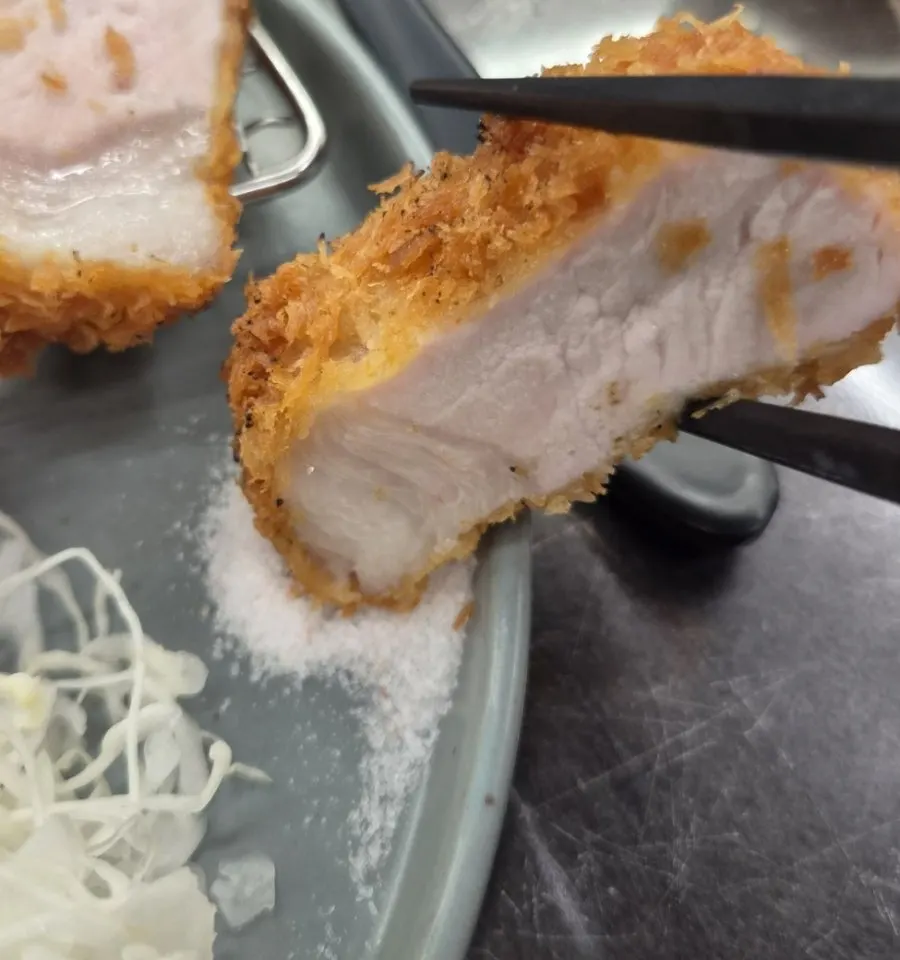 A piece of Jeju black pork katsu tried with just salt