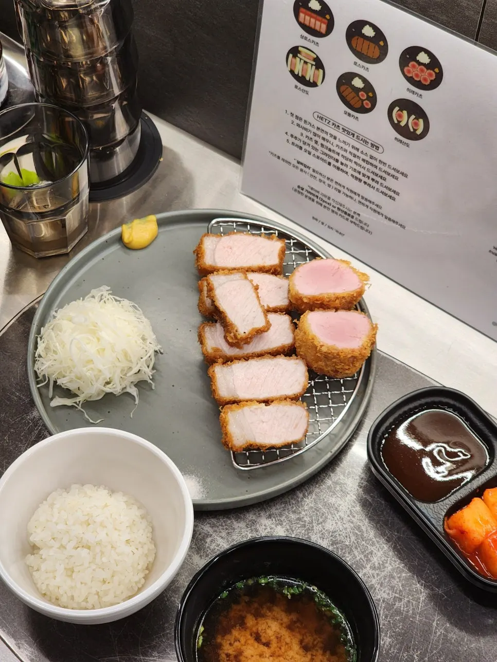 Table setting with Jeju black pork assorted katsu and YBD assorted katsu