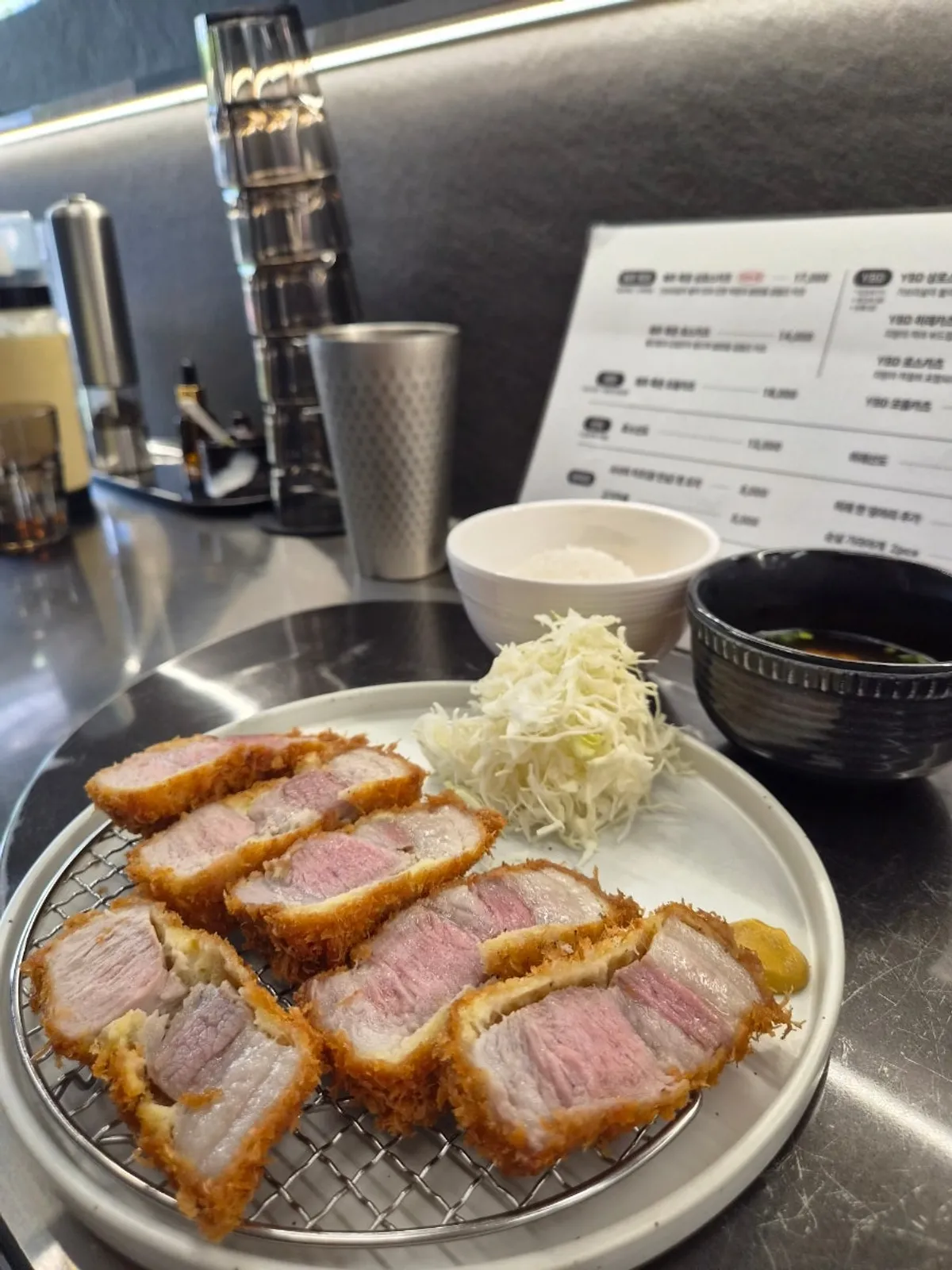 YBD sang loin katsu with a vivid red cross-section