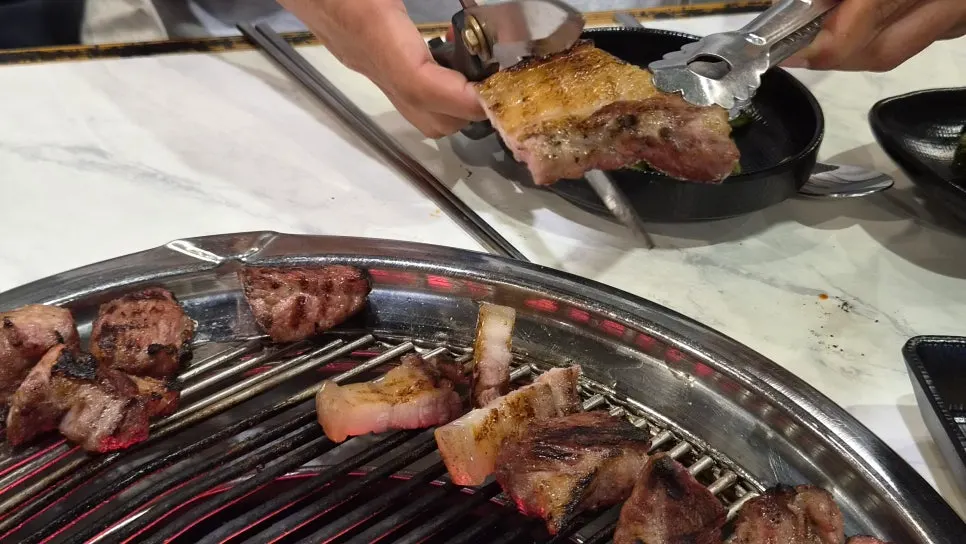 Grilled meat cut into bite-sized pieces