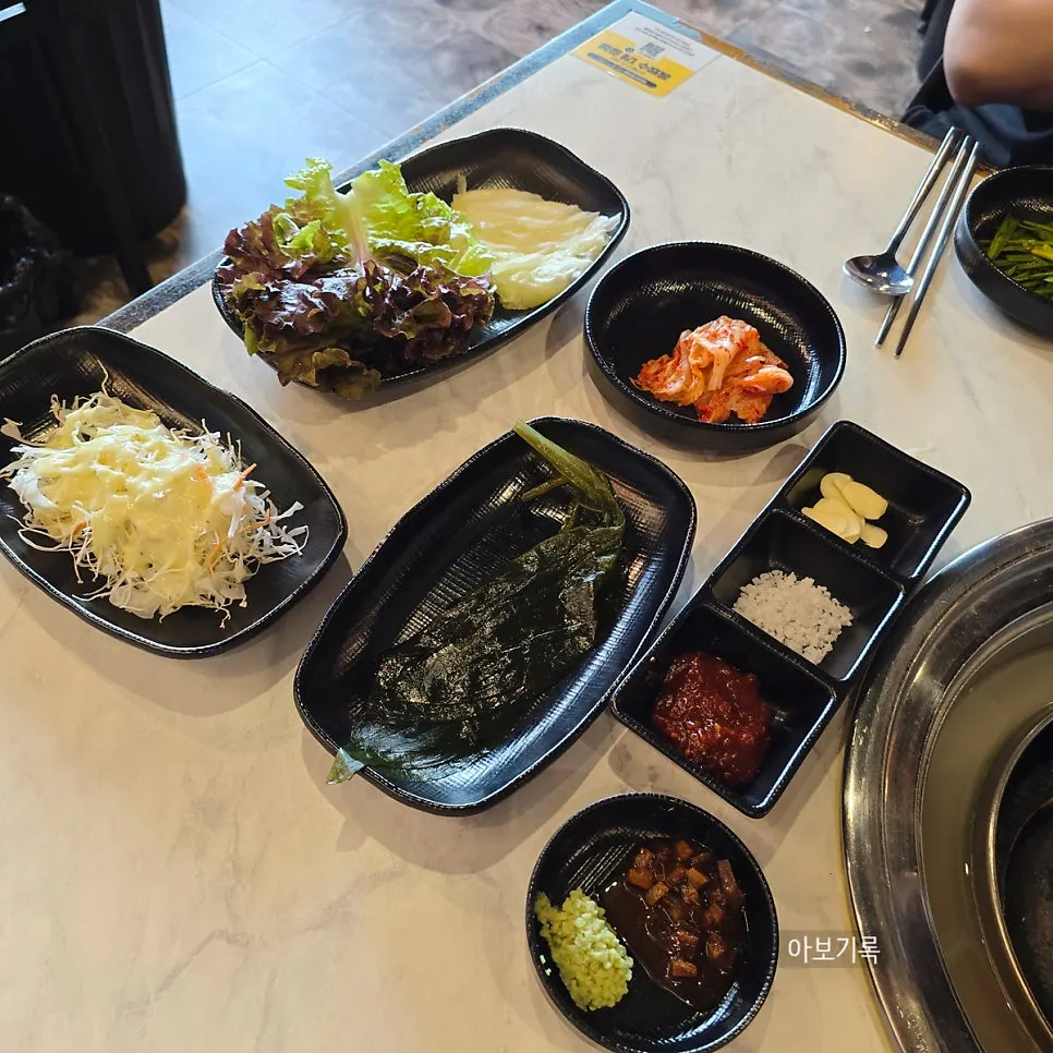 Table set with basic side dishes and sauces