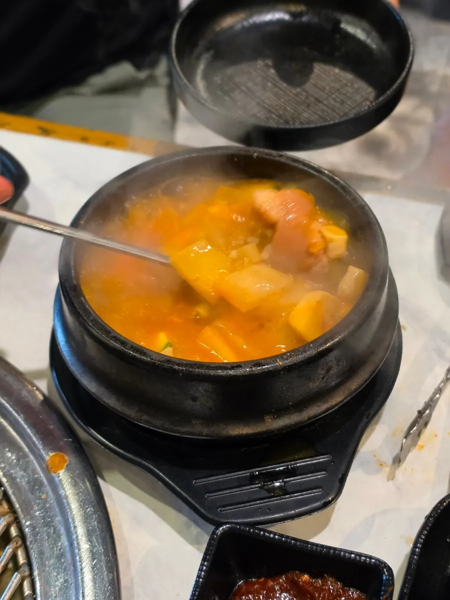 Hearty full spread at Heukdwaeji Hyeongjedeul