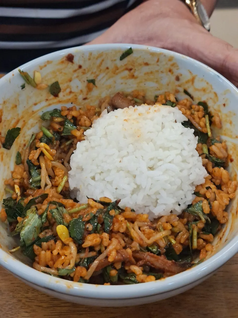 Squid rice bowl piled high with chamnamul herb