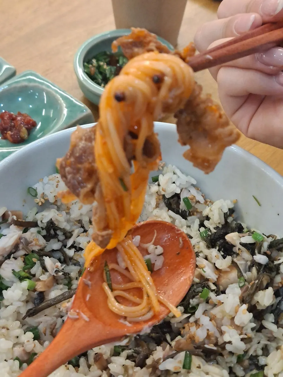 Large herring roe piled on top of the noodles