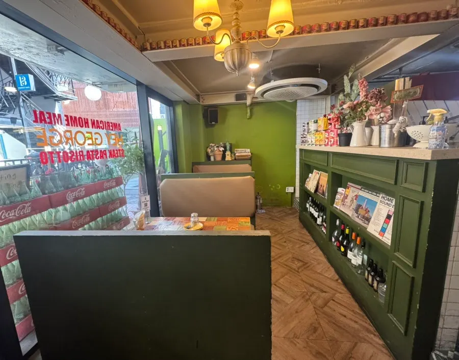 Interior of Hey Joji with wooden tables