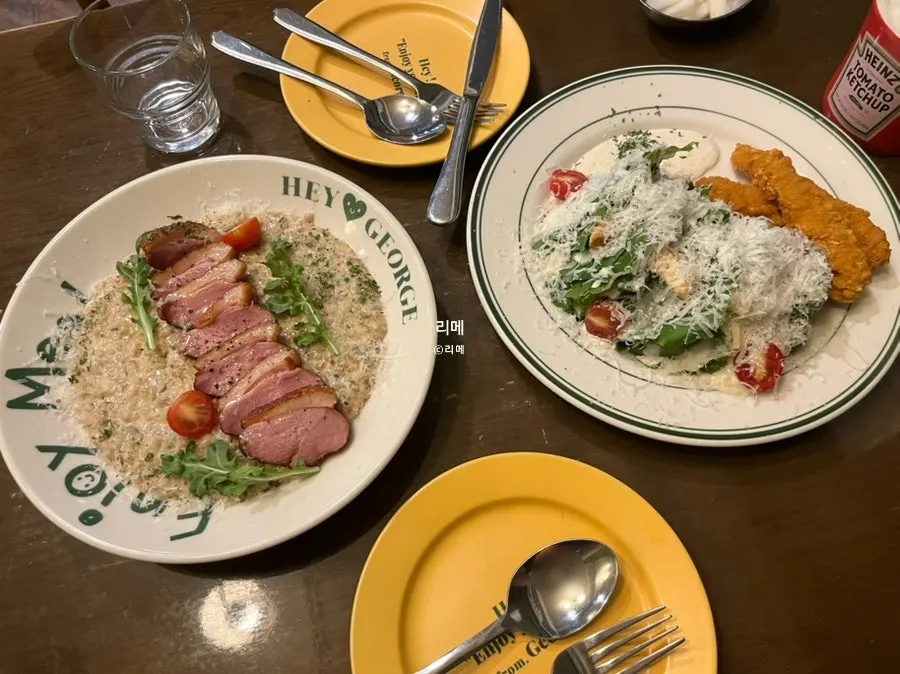 Cream risotto topped with thick slices of smoked duck
