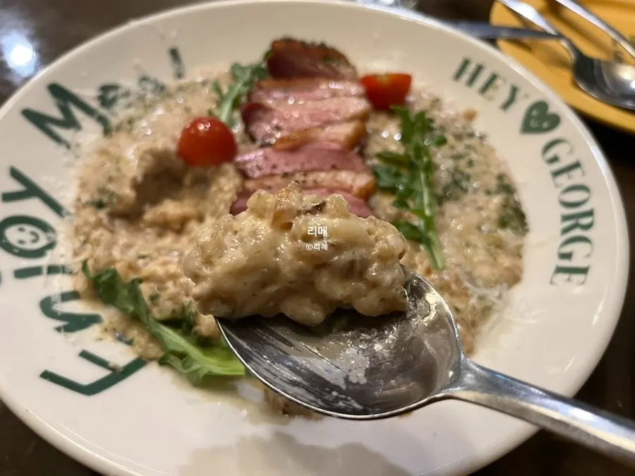 Close-up of Hey Joji's barley cream risotto