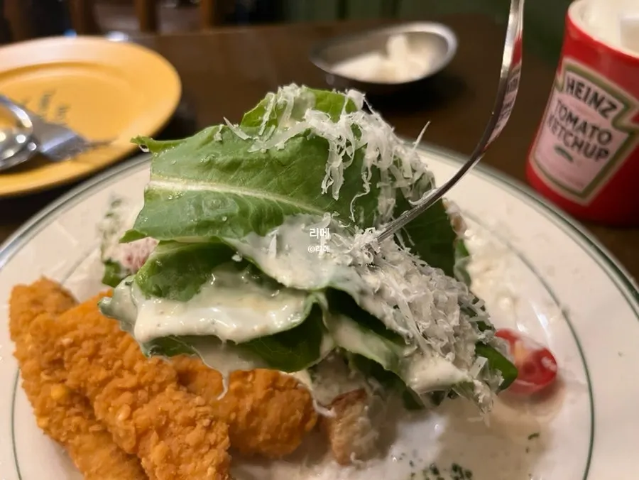 Cross-section of the salad showing sauce brushed between layers