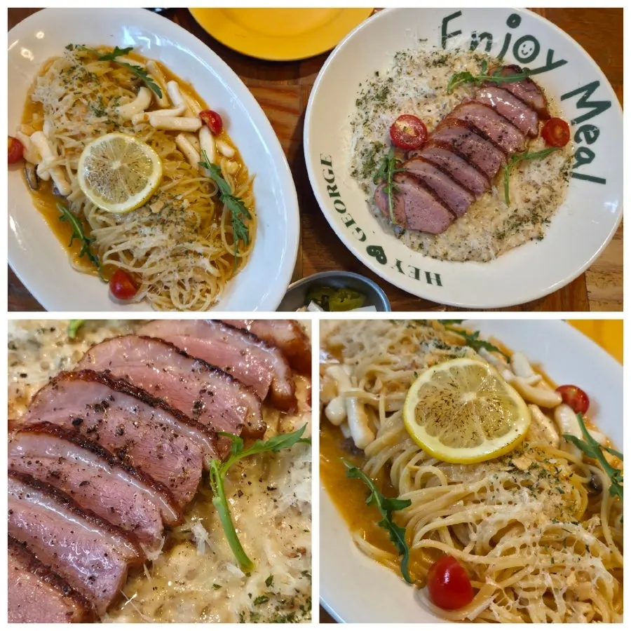 Both the pasta and risotto plates together