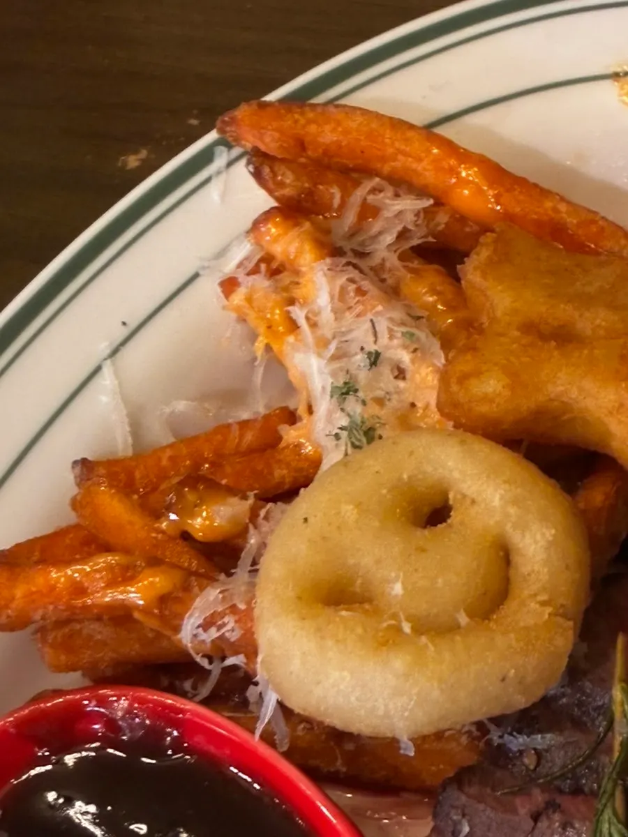 A sweet potato fry picked up from Hey Joji