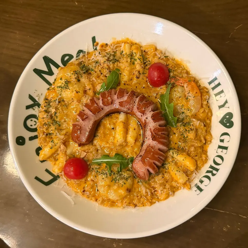Jambalaya rosé risotto ringed with sausage