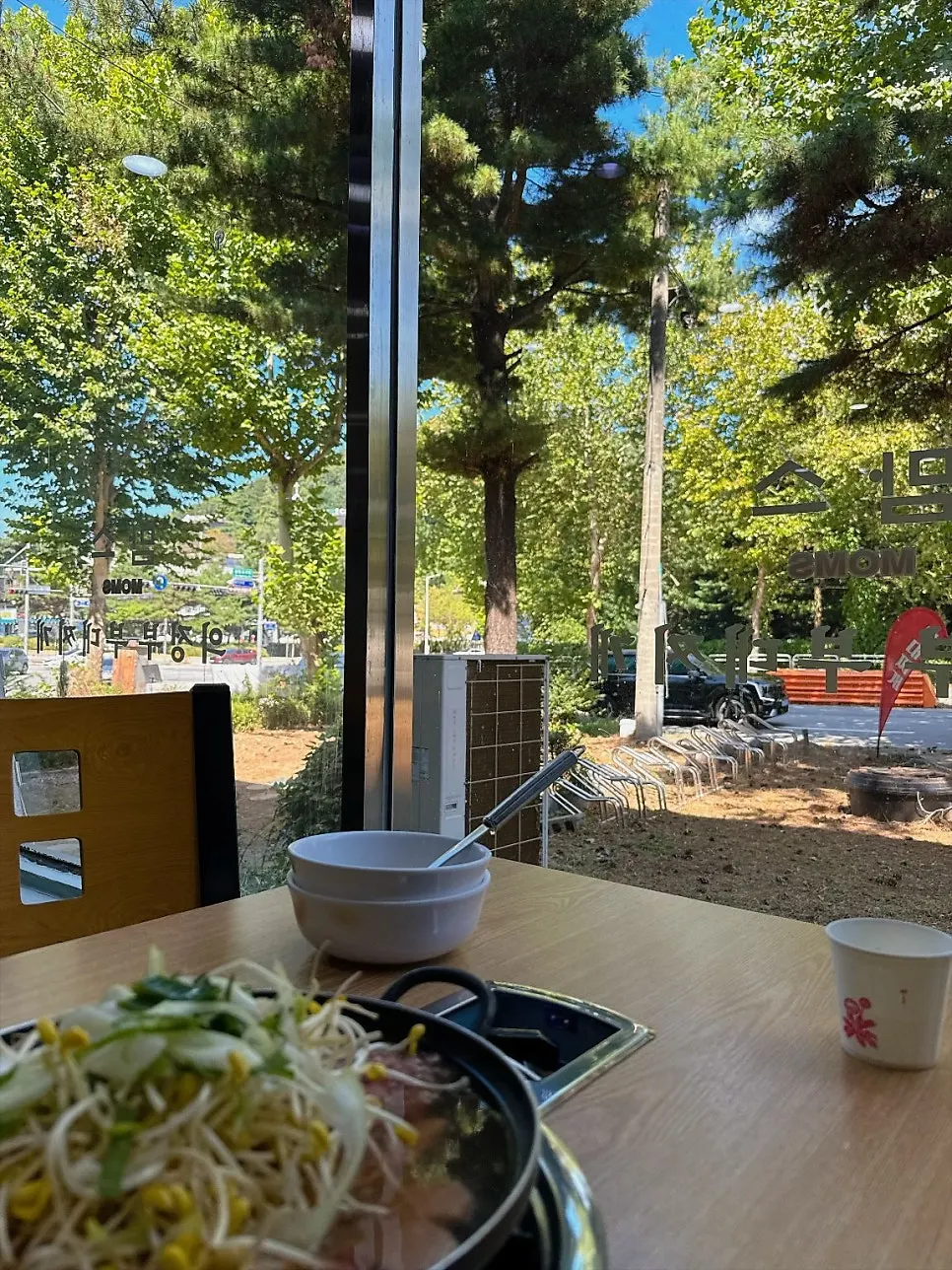 Restaurant seating with generously spaced tables