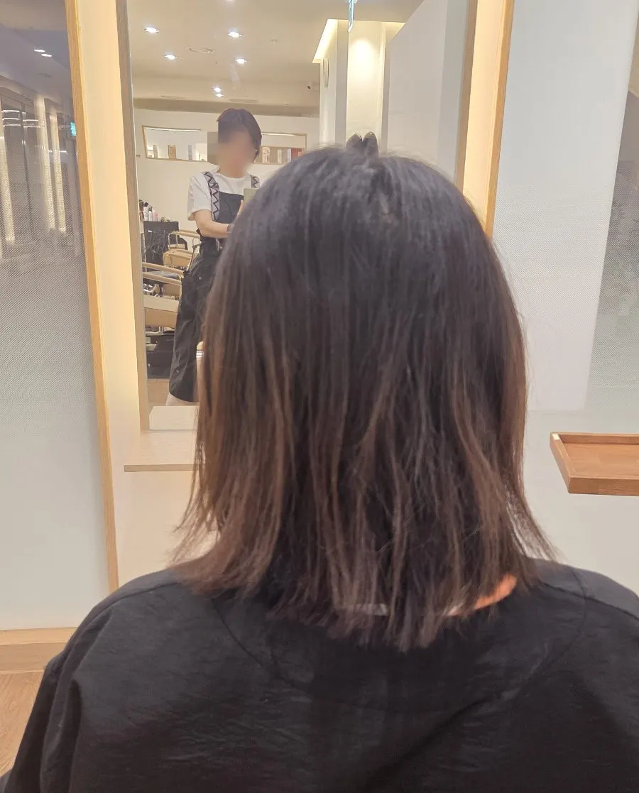 시술 전 푸석한 단발 비포 모습