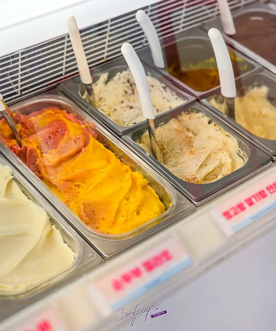 Gelato flavors on display in natural colors