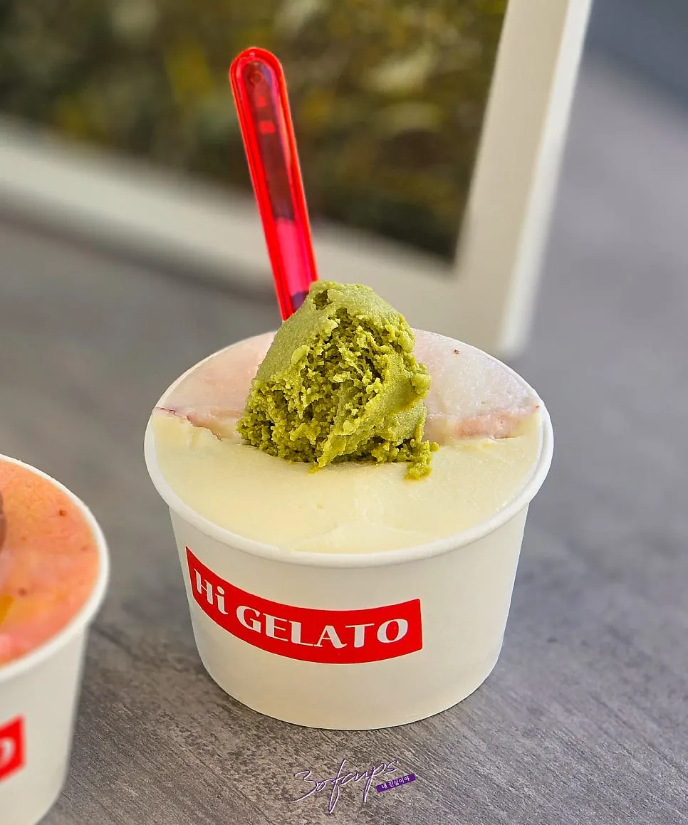 Large cup with soft tofu gelato and marble strawberry