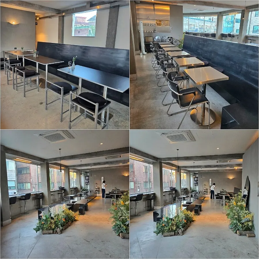Modern, clean interior of Highline Seongsu Café