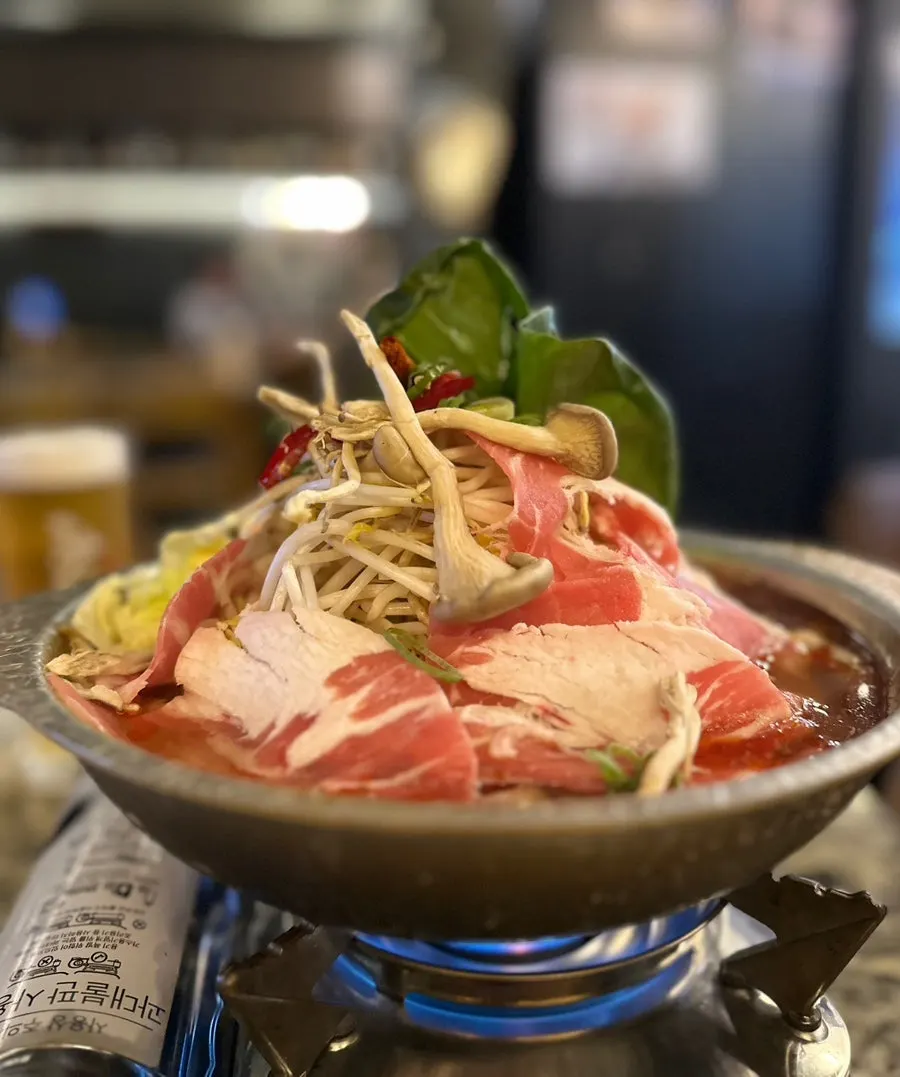 A pot of Sichuan mala hot pot at Hiku