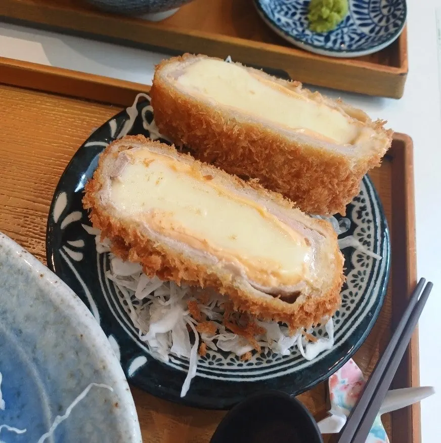 Close-up of the crumbly crab croquette cross-section