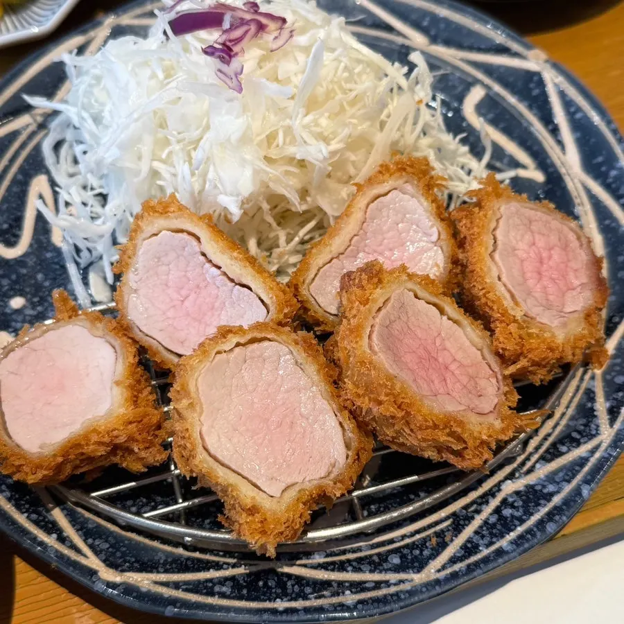 Cross-section of a thickly cut hire katsu