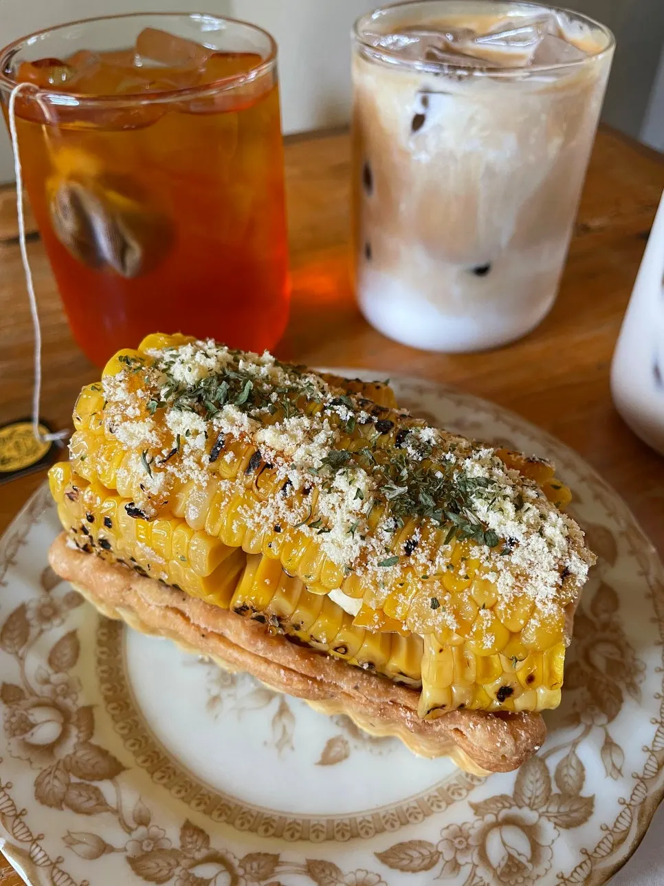 A slice of sweet corn cream pie