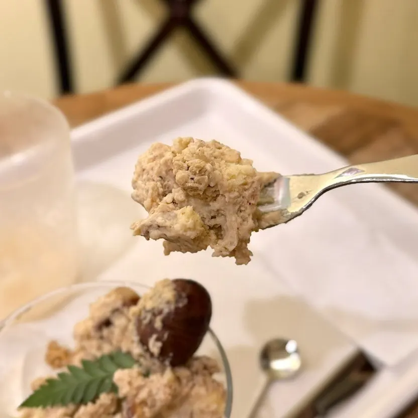 A crumbly-textured bite of the cream pudding