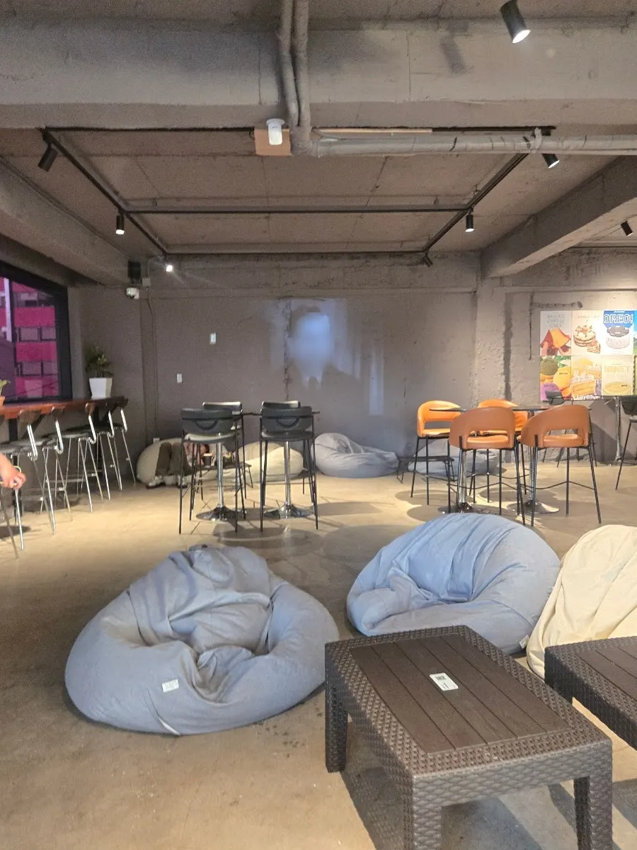 Interior of the large café with plenty of seating